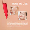 Instructions on how to use a skincare product with a dropper and application on skin.